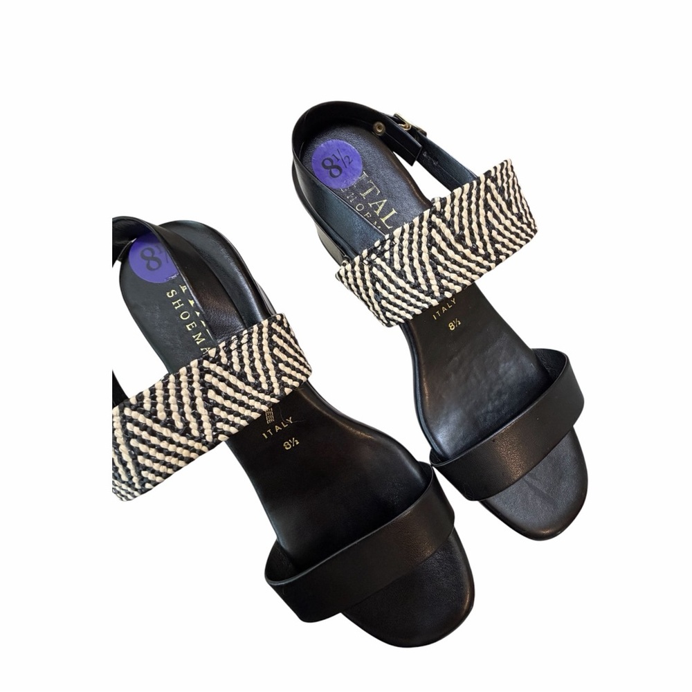 👉 Woven Strap Block Heel Sandals Size 8.5 Black Ankle Strap Chic - Picture 5 of 8
